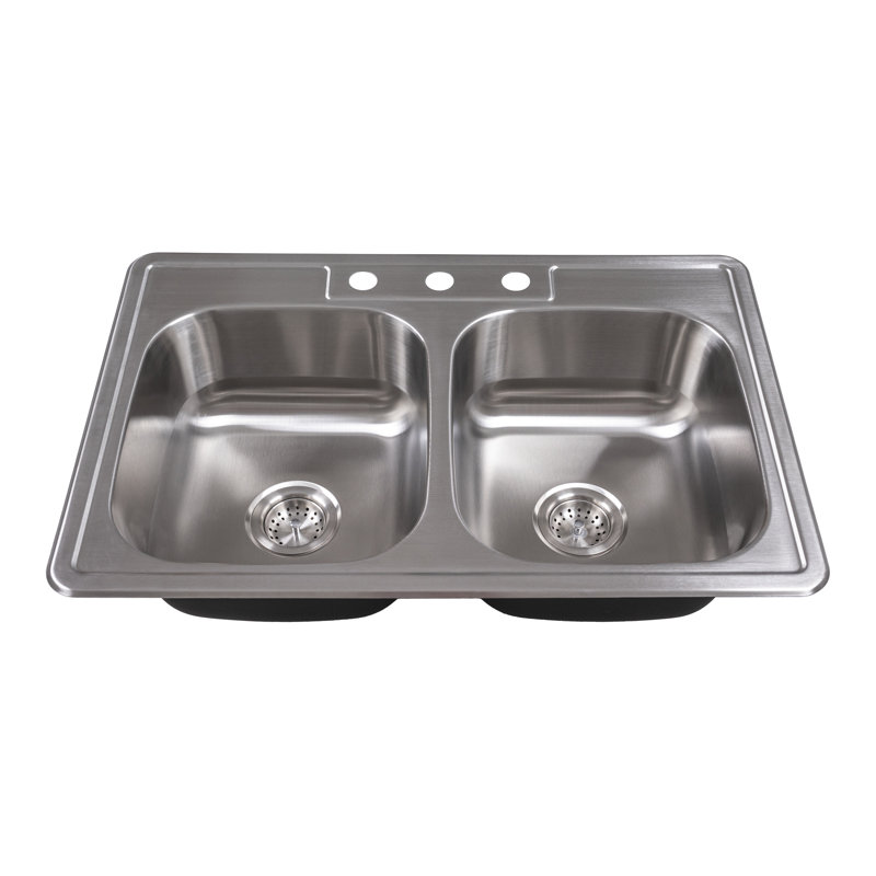 SleekSteel 33 in. x 22 in. 18 Gauge Stainless Steel Drop-In 50/50 Double Bowl Kitchen Sink