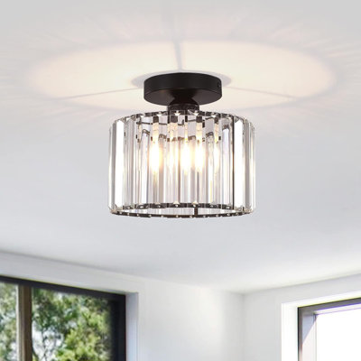 Deralyn Semi Flush Mount Ceiling Light, Modern Crystal Ceiling Light Fixture,Small Close to Ceiling Light for Living Room Bedroom Hallway Bathroom Kitchen Entryway with E26 Base