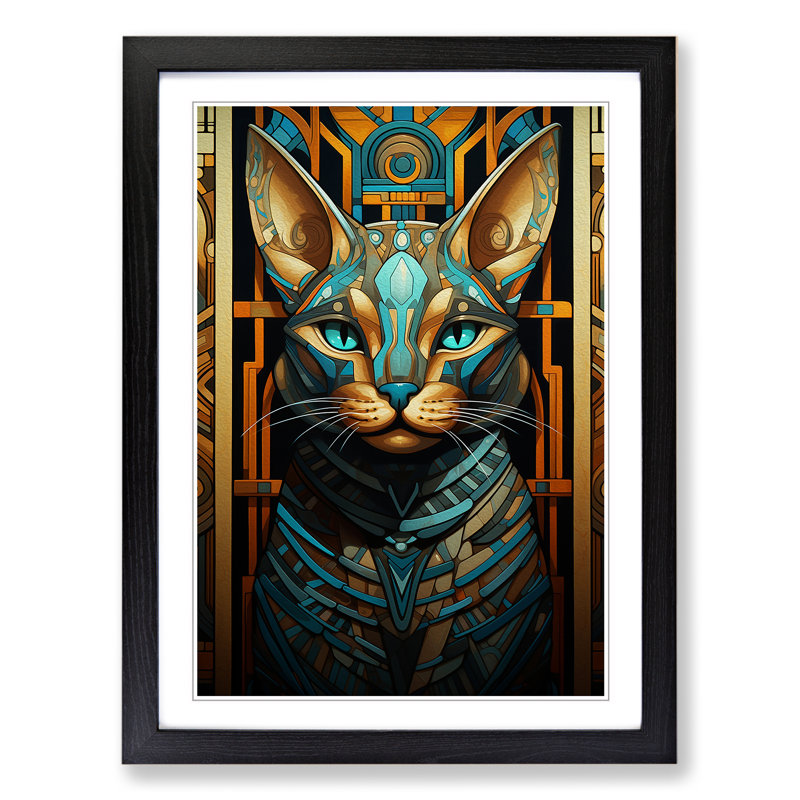 Egyptian Cat Orphism - Single Picture Frame Print on Wood, Black Framed, 34cm H x 25cm W