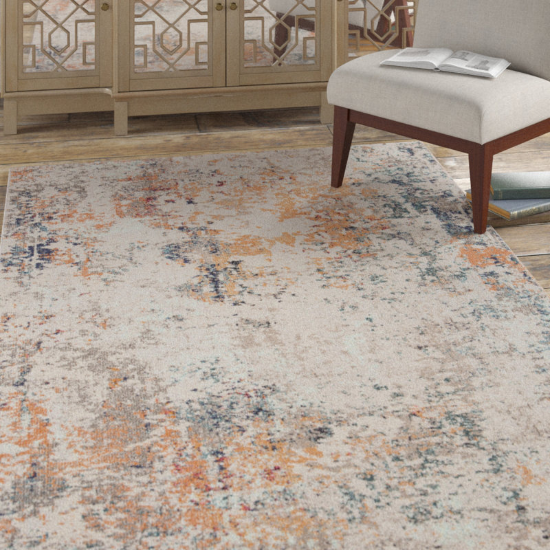 Felty Abstract Gray/Beige Area Rug, Rectangle 5'3" x 7'6"