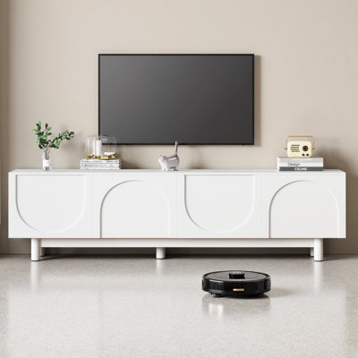Meuble télé 71 po Graceful Arch-Cabinet pour téléviseur 78 po | Console média minimaliste avec pieds en bois massif, tablettes réglables, trous pour câbles