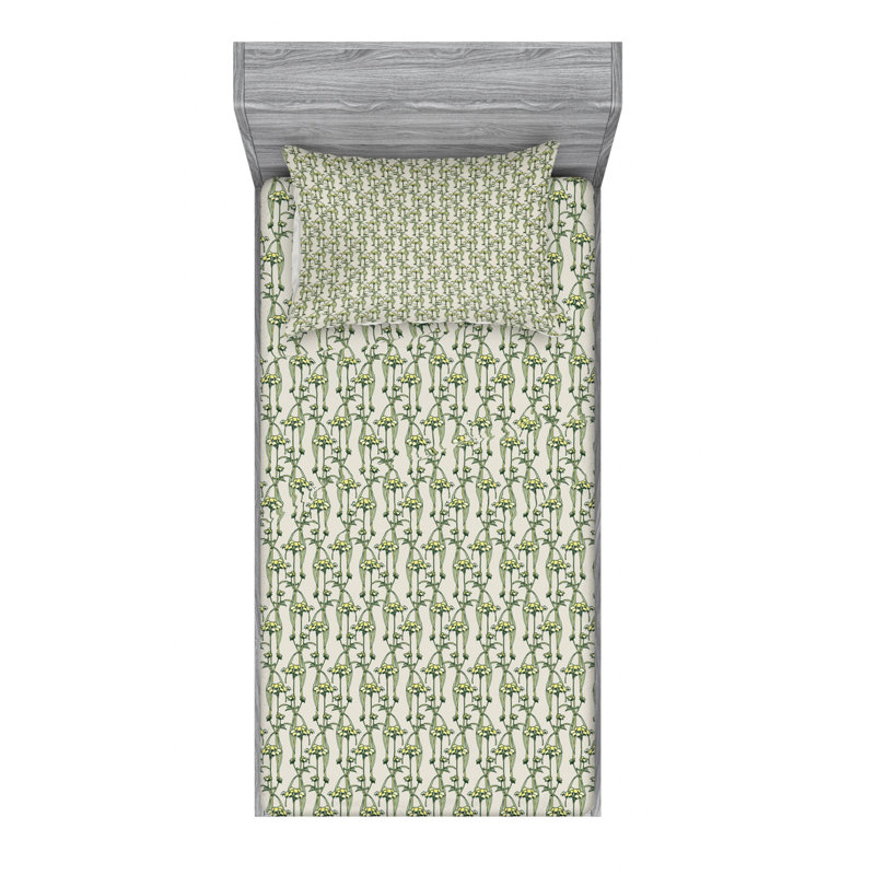 Microfiber Floral Sheet Set, Twin Sheet Set with Fitted Sheet