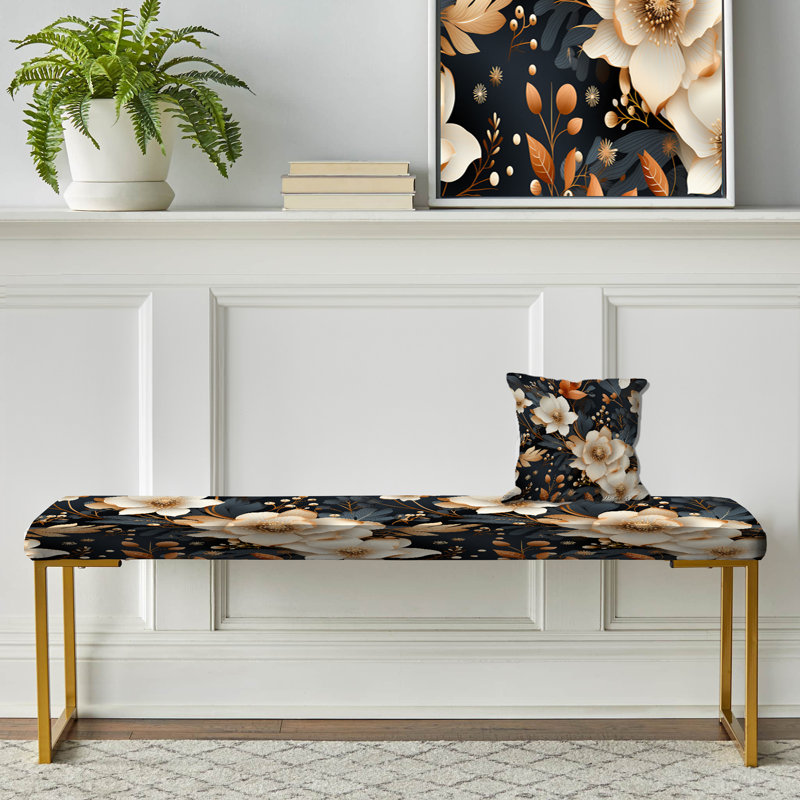 Banc rembourré or, Mystic Gold And Teal Floral Splendour