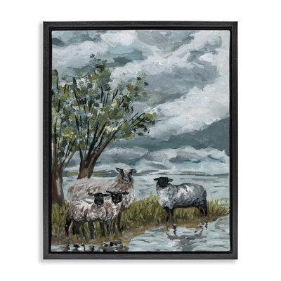 Art mural encadré traditionnel avec vue sur les moutons par Melissa Wang