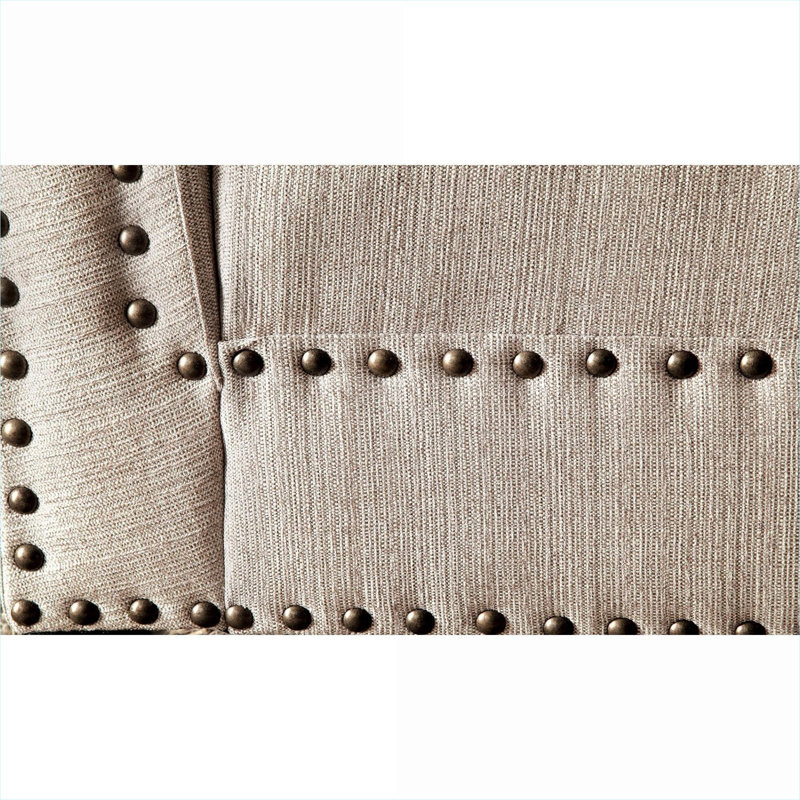 Garniture cloutée de 61 pouces de siège simple en tissu beige neutre pour siège de salon, Beige