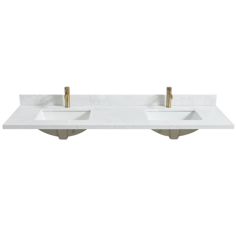 Malaga 73'' Grain White Stone Double Vanity Top with Sinks