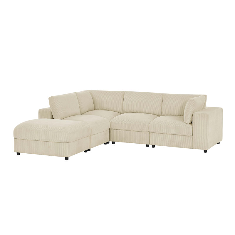 Blebu Corduroy Upholstered Modular Sectional, Beige Corduroy