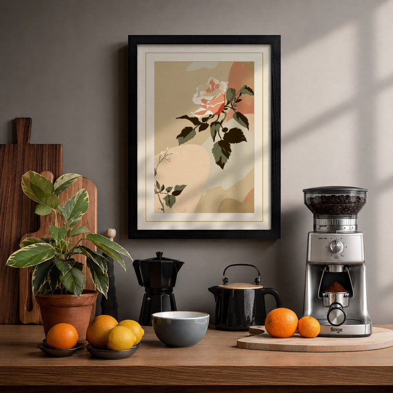 Delicate Rose Study Japandi - Print, Black, A3 - 42.0 x 29.7 cm