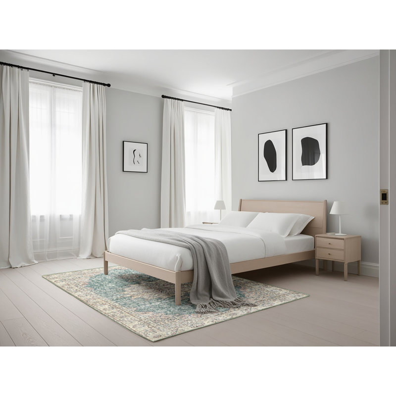 Tapis beige traditionnel/bleu marine Triamkitsawat, Rectangle 5 pi x 7 pi