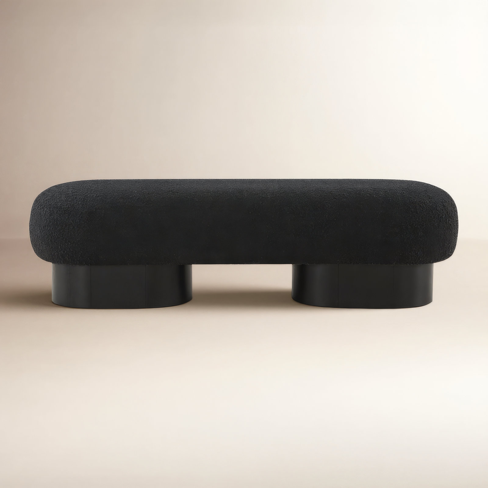 Denyer Boucle Fabric Upholstered Bench, Black, Black Boucle Fabric