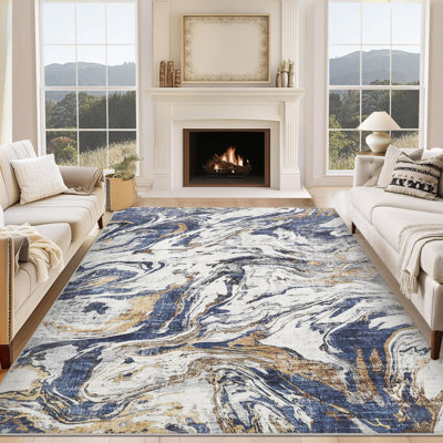 Abstract Machine Washable Area Rug with Rubber Backing for Living Room Non-Slip Modern Indoor Carpet Low-Pile Rug for Bedroom Dining Room Hallway Kitchen Office Playroom Nursery