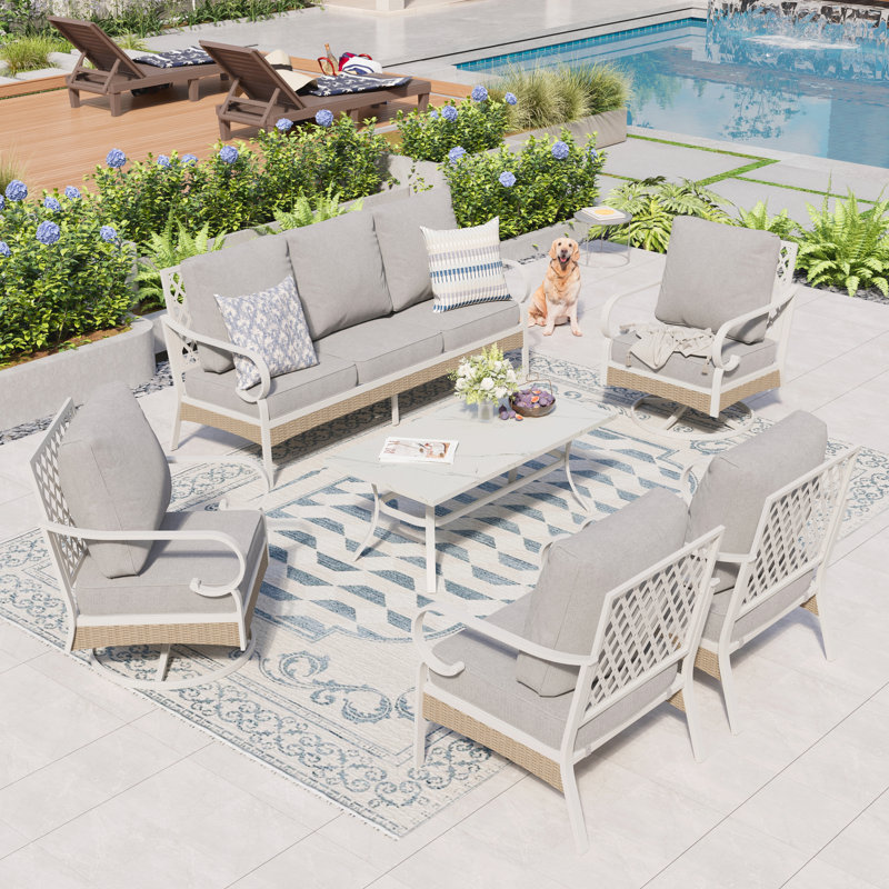Tapasi 7 - Person Outdoor Patio Conversation Set with 2 Swivel Lounge Chairs, Light Gray