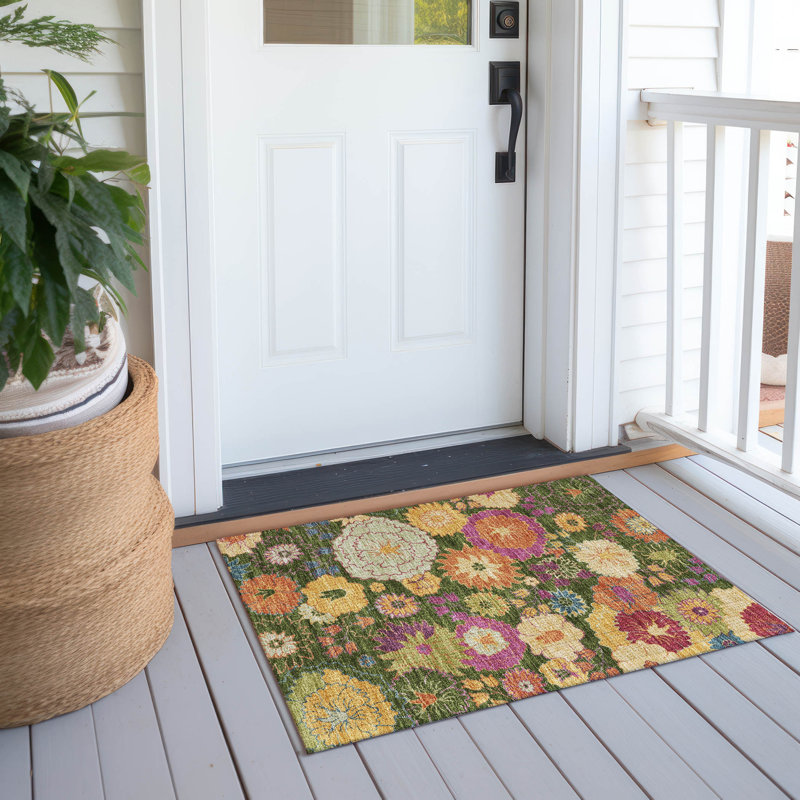 Machine Washable Indoor/Outdoor Matteson ACN2293 Floral Rug, Rectangle 1'8" x 2'6"