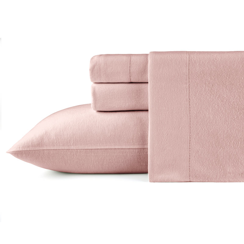 Pointehaven 180 GSM Cotton Mellow Rose Flannel Deep Pocket 4 pc Sheet Set, King, King Sheet Set with 2 Pillowcases, Rose