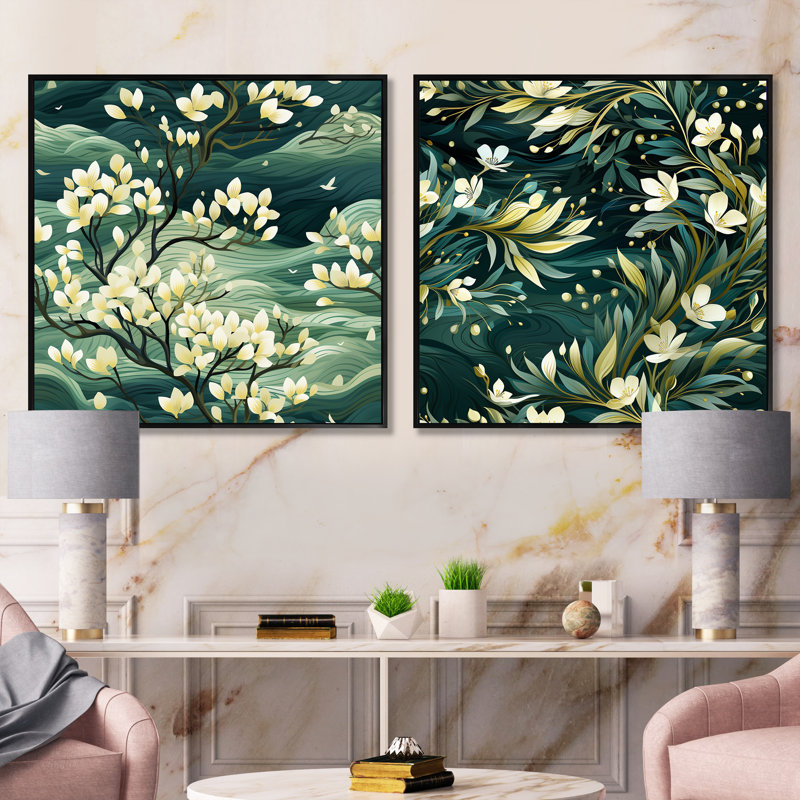 Mangrove Serenity - motif tropical I - ensemble de 2 collages carrés tropicaux, Cadre flottant noir, H 30 po x l 61 po