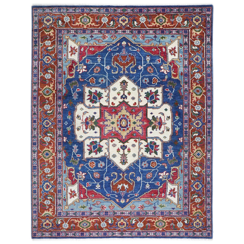 8'11''x12'2'' Hand Knotted Wool Navy,Burnt Orange Oushak Rug, Blue, Rectangle 8'11" x 12'2"