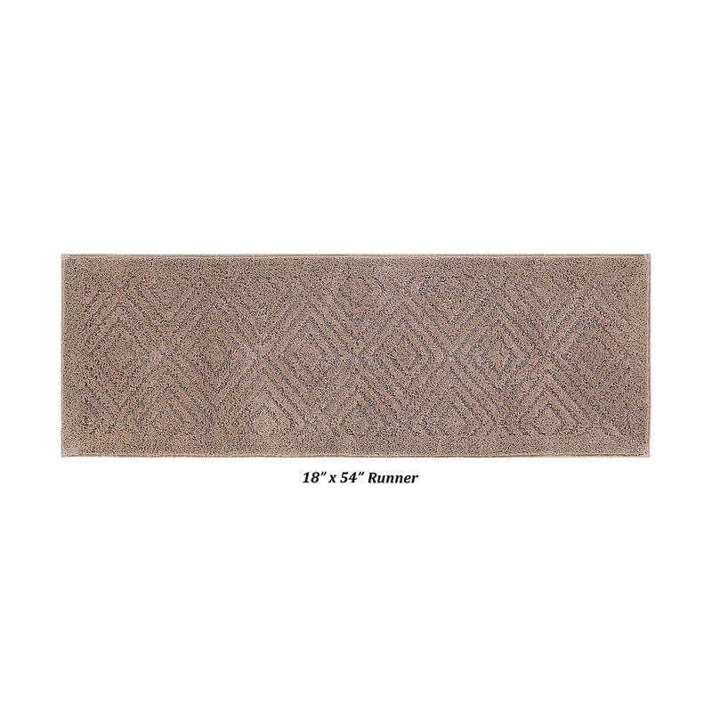 Krikorian Collection Luxury Diamond Pattern Polyester Bathroom Rug, White, 18" x 54" Runner