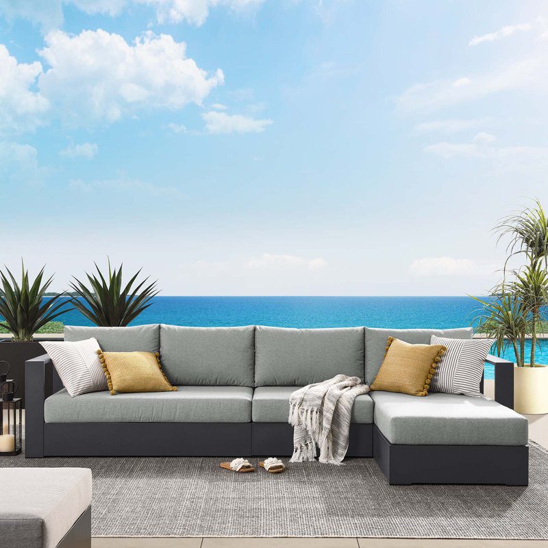 Modway Tahoe Outdoor Patio Powder-Coated Aluminum 3-Piece Left-Facing Chaise Sectional Sofa Set, Gray, Right Hand Facing