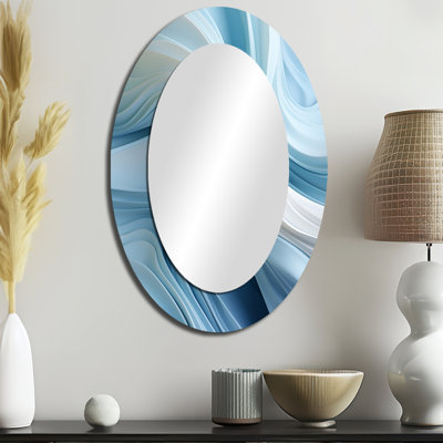 Blanc et bleu Zen Zephyr Spiral I - Miroir mural moderne ovale