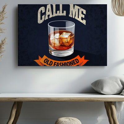 Canvas A Stylized Illustration Showcases A Classic Old Fashioned Cocktail In Wall Art A Short Clear Glass Filled With Rich Amber Canvas Wall Art