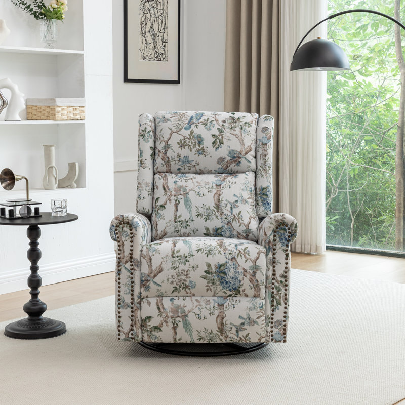 Fauteuil inclinable pivotant Jaq, Lin floral brun / bleu