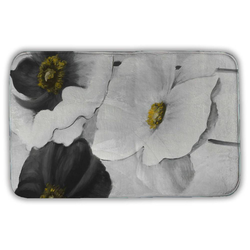 Assorted white flowers Bath Mat with Non-Slip Backing - Quick Dry Memory Foam Bathroom Rug - Absorbent - Modern Plush Spa-Style - Machine Washable