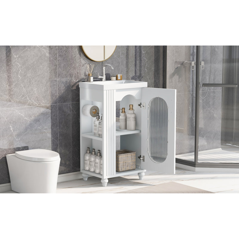 Stylish Multi-functional Vanity With Durable Mdf & Ceramic, Modern Design For Chic Bathrooms