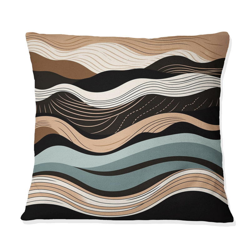 Coussin Teal Black Line Art Elegance I - Abstract Shapes