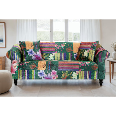 Forsyth 3 Seater Crushed Velvet Patchwork Sofa
