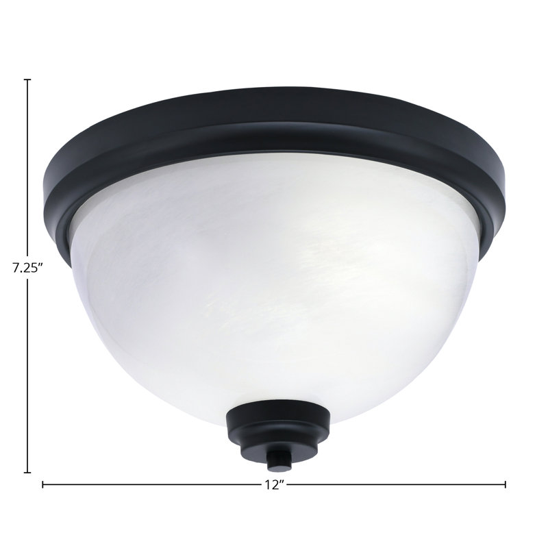 Plafonnier encastré 12 po 2 lumières Georgianne, fini noir mat avec verre en marbre blanc