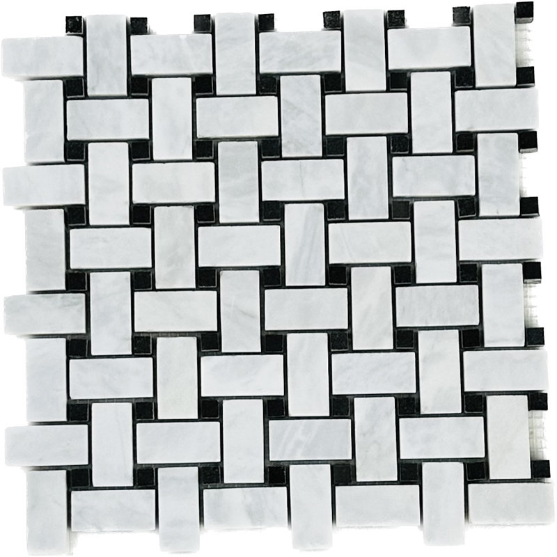 Carreau de mosaïque en pierre naturelle poli 1 po x 2 po, Blanc / noir