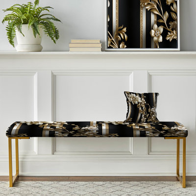 Gold Regal Floral Elegant Striped Harmony - Banc rembourré à rayures dorées