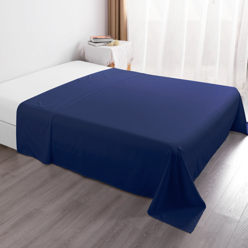 Drap plat en microfibre , Bleu marine, Drap plat de taille double
