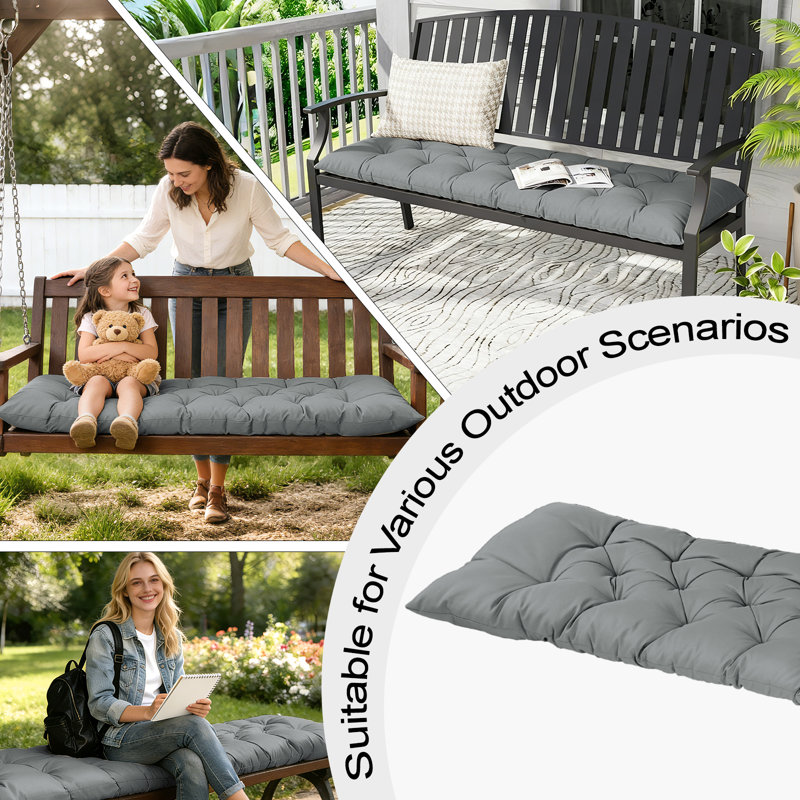 Outdoor Bench Cushion 60x20in, Waterproof Thicken Patio Seat Pad with Ties, Replacement Cushion for Porch Swing, Garden Bench, Indoor/Outdoor Use