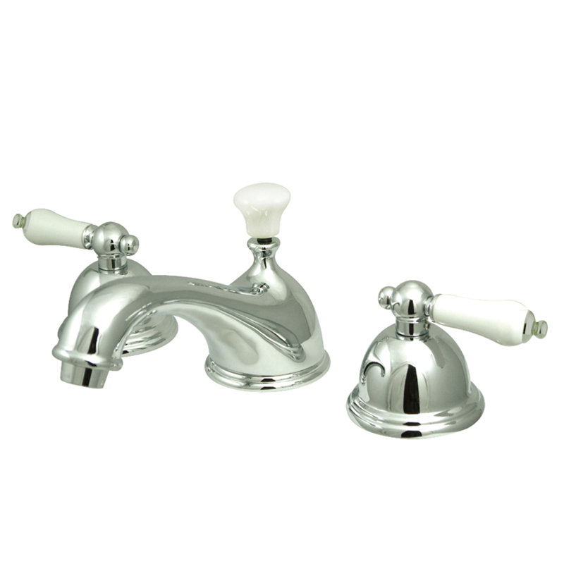 Kingston Brass Restoration Two-Handle 3-Hole Deck Mount Widespread Bathroom Faucet with Brass Pop-Up Drain, Polished Chrome