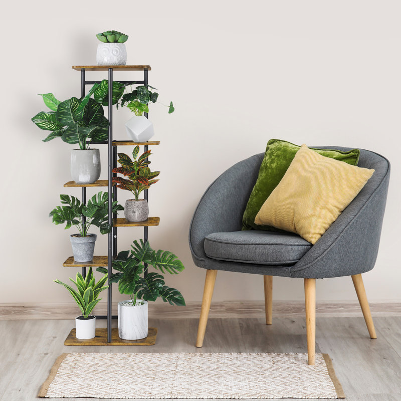 Support à fleurs étagé à plusieurs niveaux brun