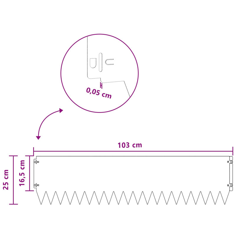 103 cm W Lawn Edging Fencing, 15cm H x 103cm W, Black