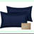 Luxury Cotton Sateen Pillow Shams - Set of 2 Navy Blue - 300 Thread Count Soft GOTS Certified - King Size Bedding Accessories