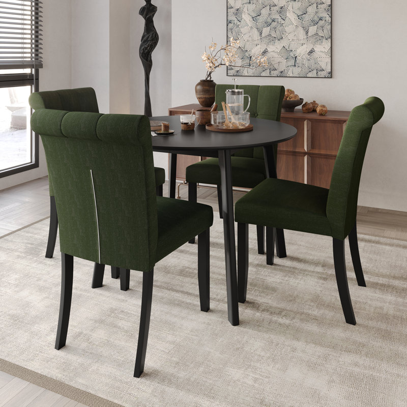 Danina 5-Piece Dining Set With Upholstered Chairs And 42" Round Table, Green