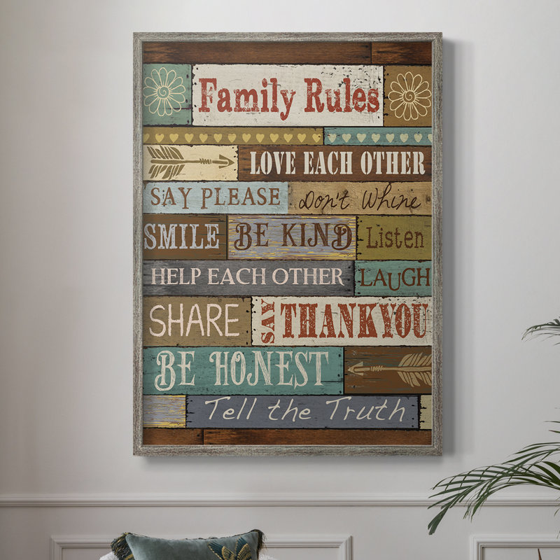 «Family Rules», reproduction encadrée - bois massif, H 11 po x l 9 po