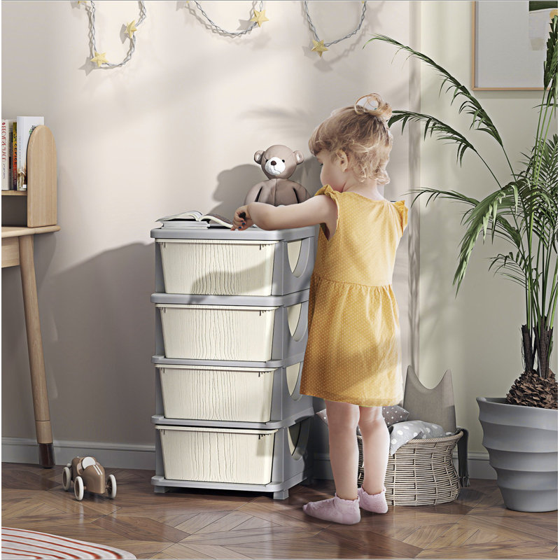 Unité de rangement pour enfants à 4 niveaux QABA, 4 tiroirs, coffre à jouets, bacs en plastique pour chambre d'enfant