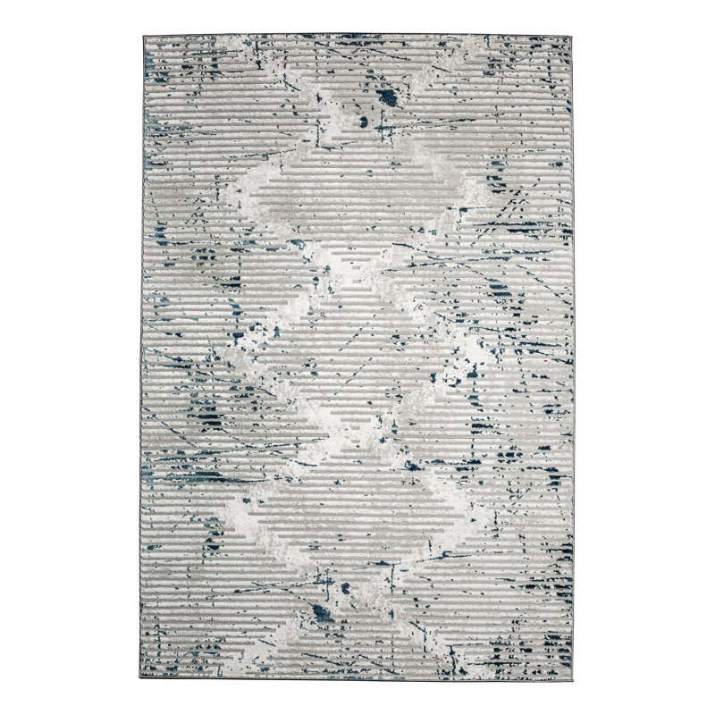 Davide Blue Geometric Area Rug – Modern Transitional Design, Soft High-Low Texture, Rectangle 3' x 5'