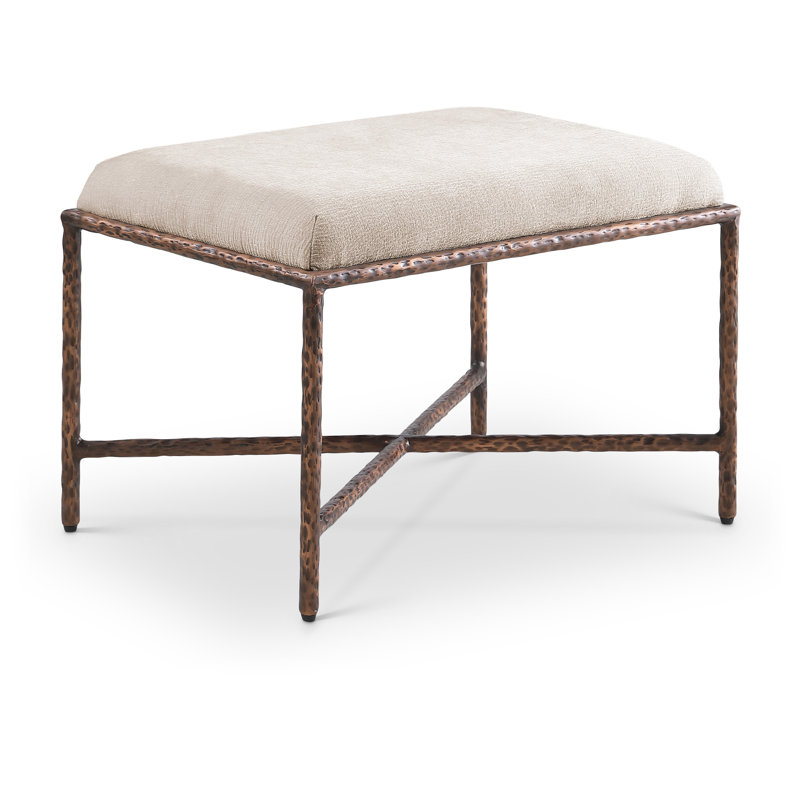 Iyania Chenille Fabric Bench, Beige Chenille Fabric, Bronze