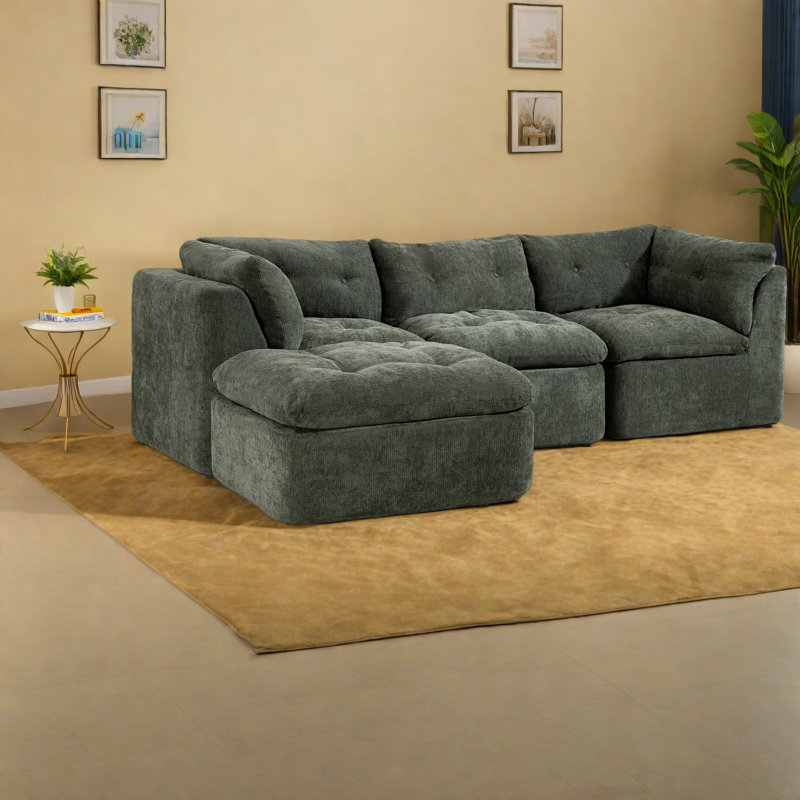 Compression Deep Seat Sectionals, Chenille Modern L Shape For Home