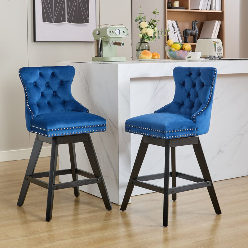 Swivel Velvet Bar Stools Set Of 2，Counter Height Bar Stools With Backs And Wood Legs Home Bar Kitchen Island Pub Restaurant For Home Bar Kitchen Island Pub Restaurant