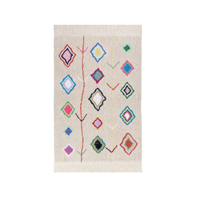 Kaarol Hand Tufted Cotton Moroccan Area Rug in Beige/Orange/Yellow/Navy