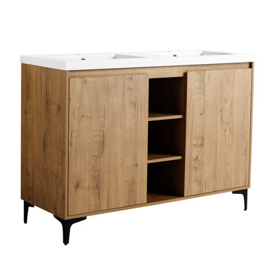 Ensemble de meuble-lavabo autoportant 48 po avec lavabo double et charnière de porte à fermeture en douceur Katelina