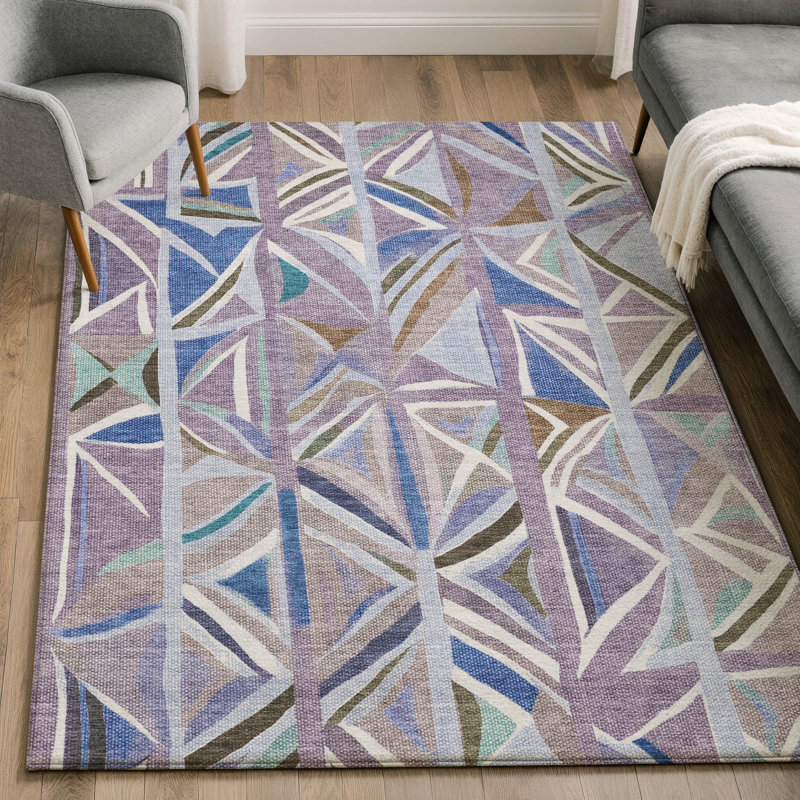 Premium Machine Washable Mayfield AMF2253 Geometric Rug, 8' x 10', Lavender