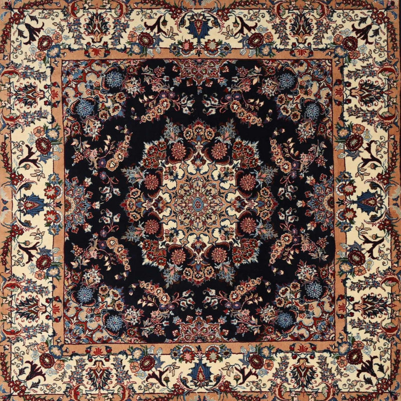 Tapis brun/noir traditionnel Baen, Carré 8 pi