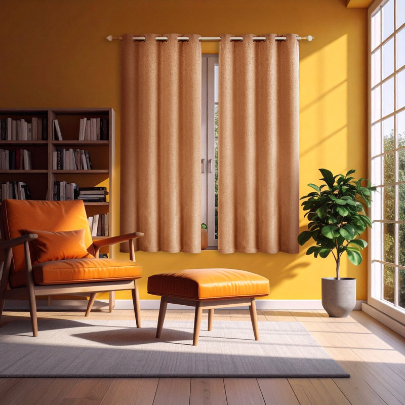 Linen Blend Blackout Curtain Panel Pair, 117cm Width x 160cm Drop, Orange